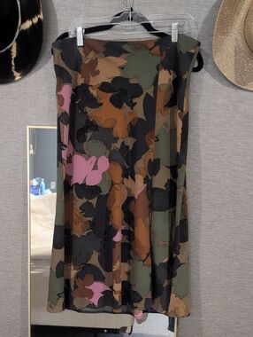 Time and Tru Floral Midi Skirt in Black, Brown, Olive & Pink